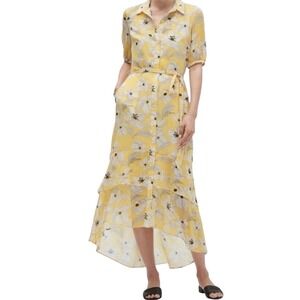 Banana Republic Fairy Floral Dress Womens 00P Yellow Hi Low Maxi Tiered Romantic